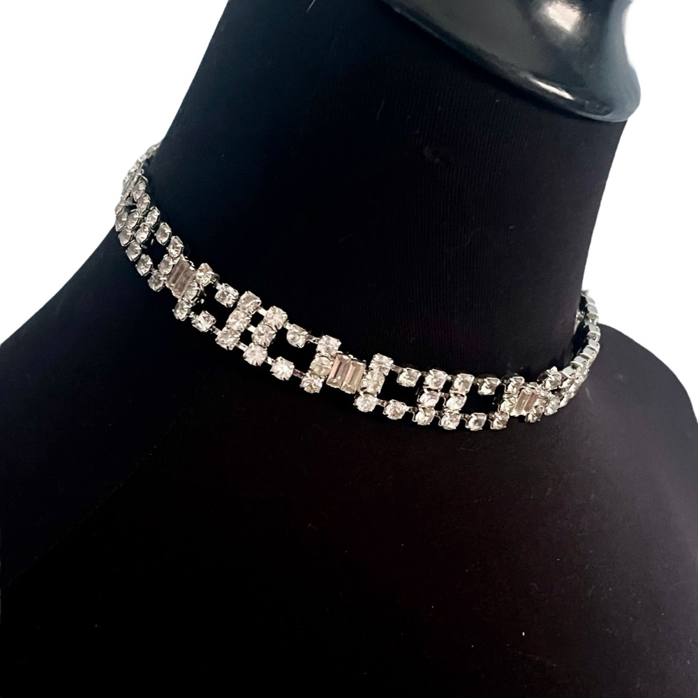 Vintage 1950s Rhinestone Choker Necklace Art Deco Style Adjustable 12" - 15" L